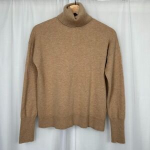 J Crew Womens Cashmere Turtleneck Sweater Small Tan Relaxed Fit Dolman Camel